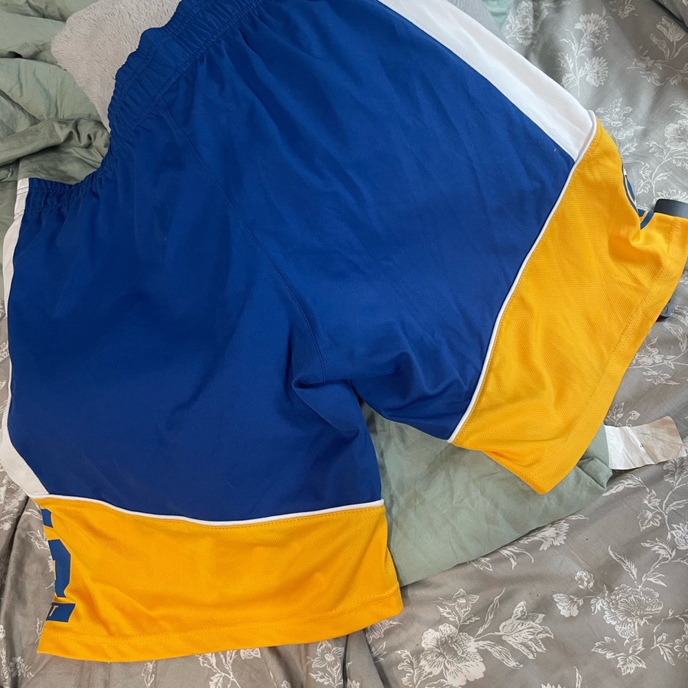 Vibrant Blue and Yellow Men's Athletic Golden State Kevin Durant  Shorts